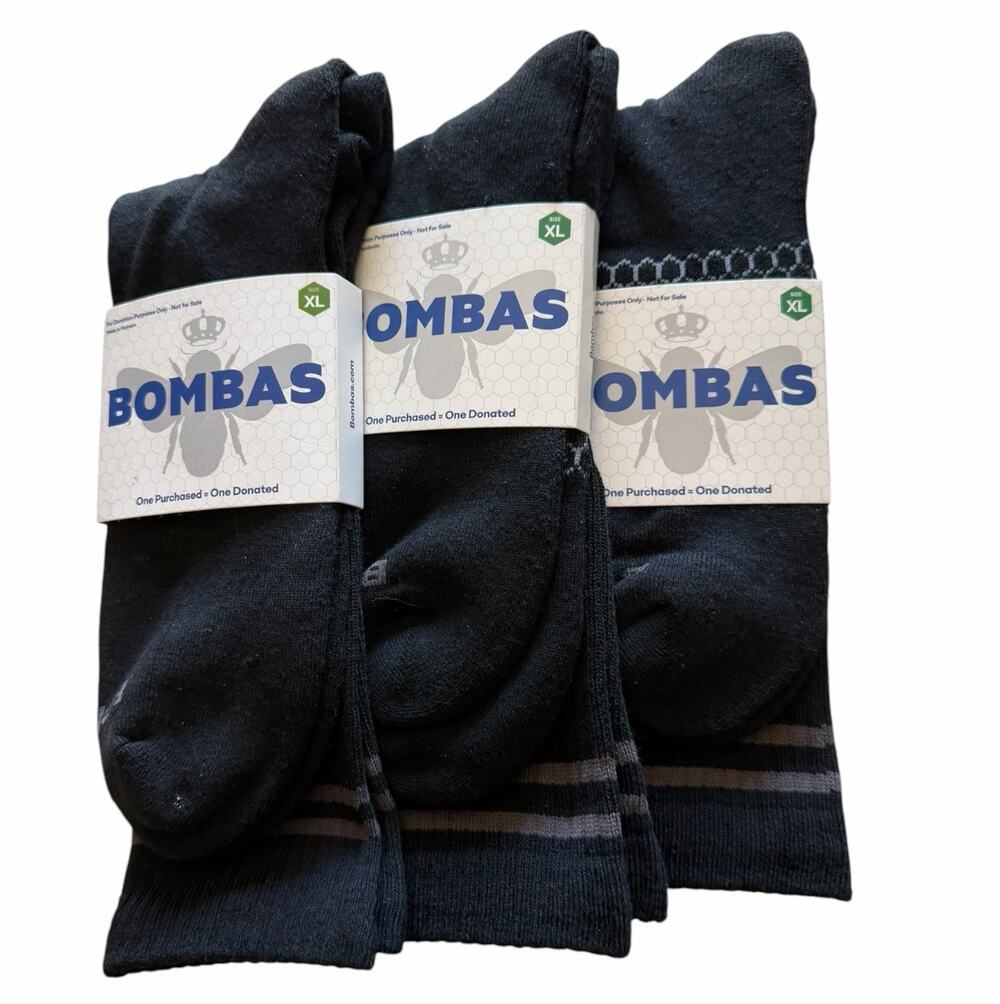 Bombas Men’s XL Performance Crew Sock Bundle 3 Pair Black Athletic NIP